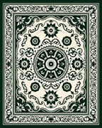 Dark Green Cream Floral Medallion Rug