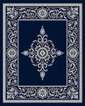 Navy White Intricate Floral Medallion Rug