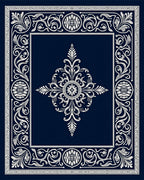 Navy White Intricate Floral Medallion Rug