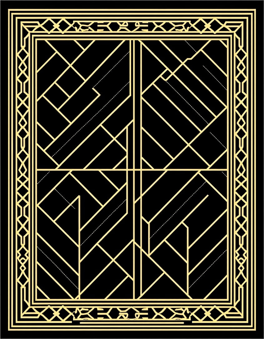 Art Deco Golden Geometric Black Rug