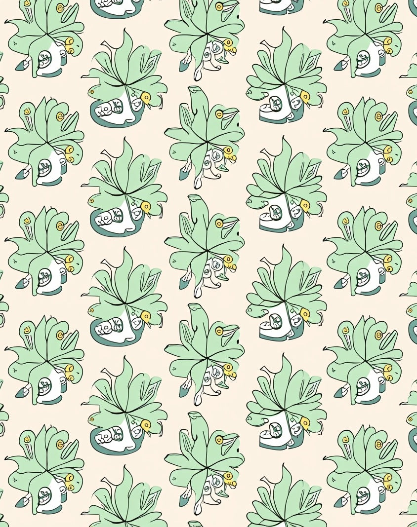 Whimsical Green Succulent Faces Rug