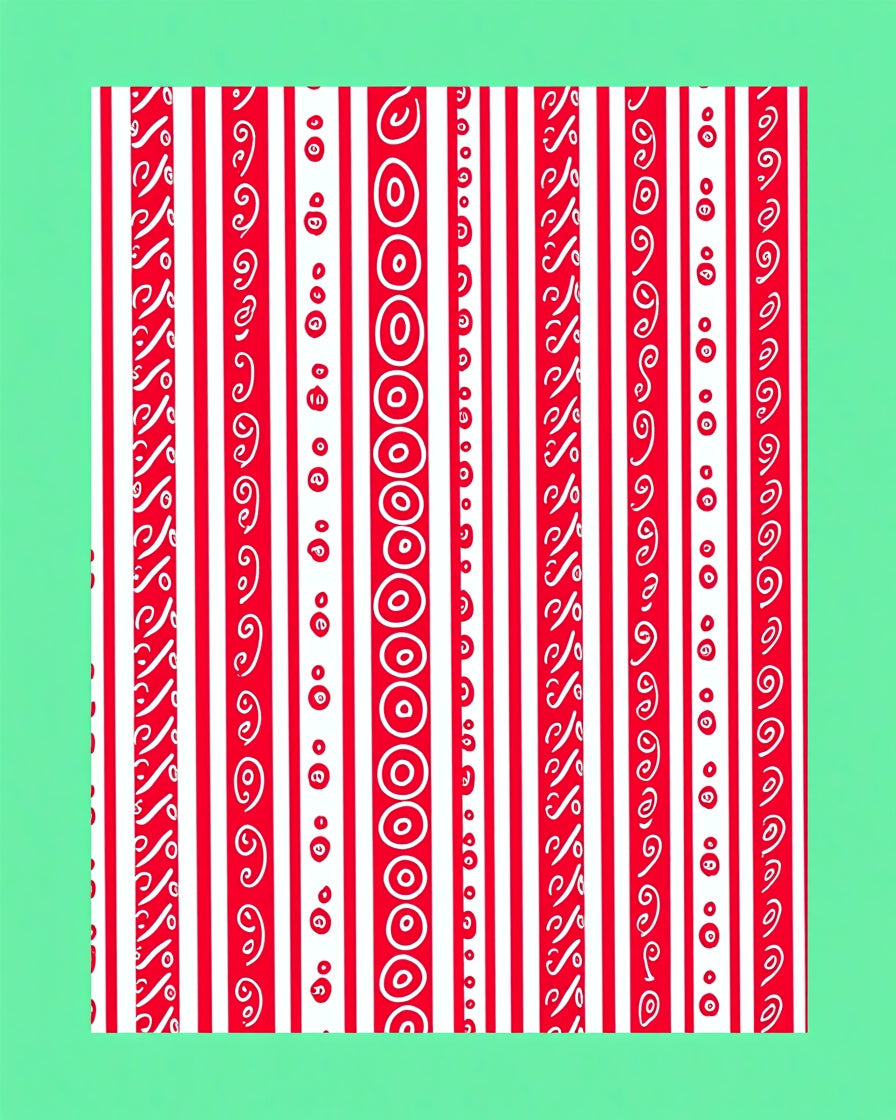 Red White Vertical Stripe Swirl Rug