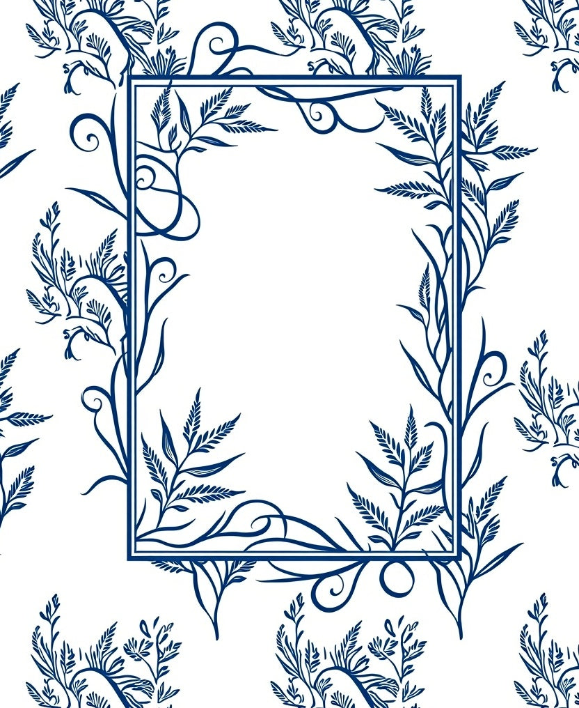 Deep Blue Botanical Frame Rug