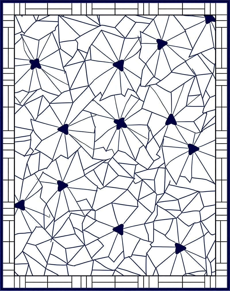 Navy Floral Geometric Tile Rug