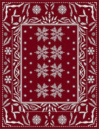 Crimson Snowflakes Botanical Border Rug
