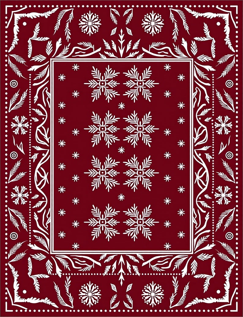 Crimson Snowflakes Botanical Border Rug
