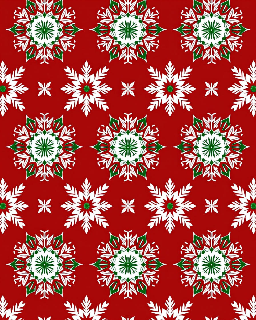 Green White Snowflake Collection Red Rug