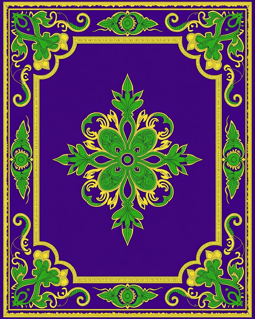 Grand Royal Purple Green Floral Scroll Rug