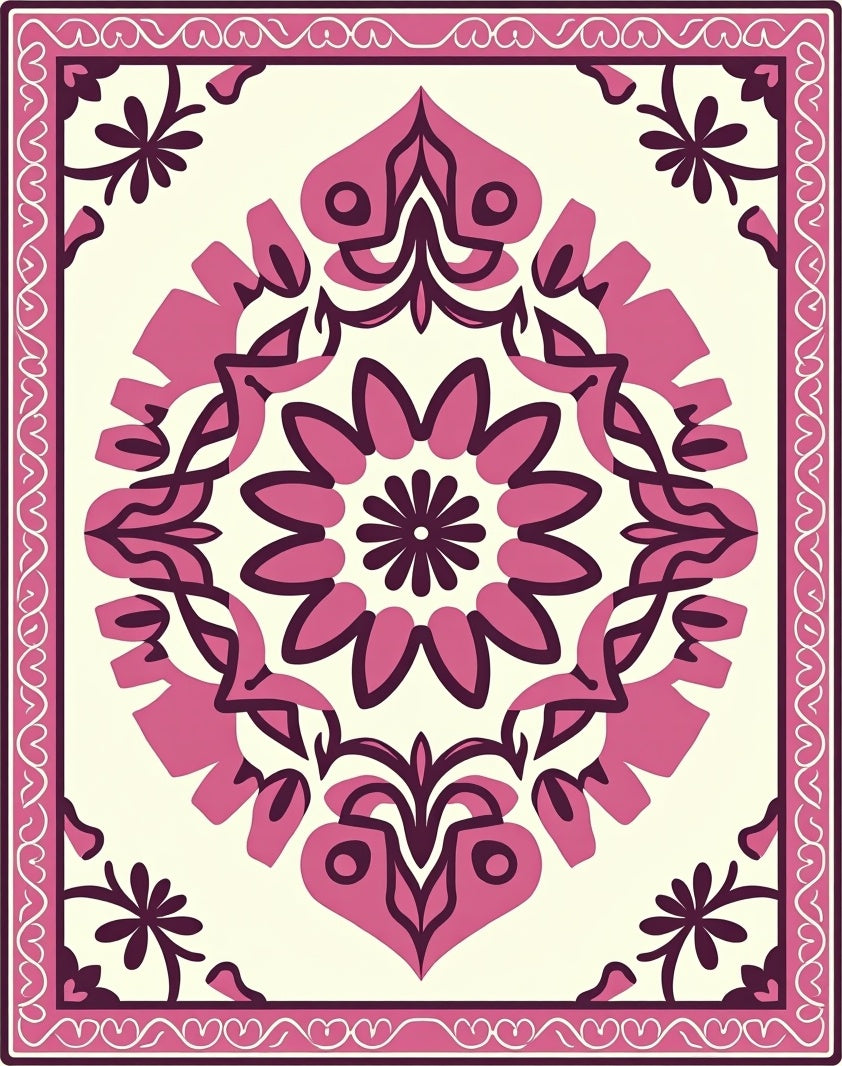 Crimson Floral Medallion Lattice Rug