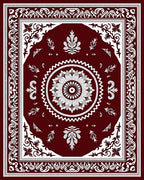 Rich Crimson Floral Medallion Border Rug
