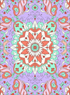Coral Teal Lavender Floral Mandala Rug