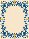 Blue Yellow Floral Leaf Swirl Border Rug