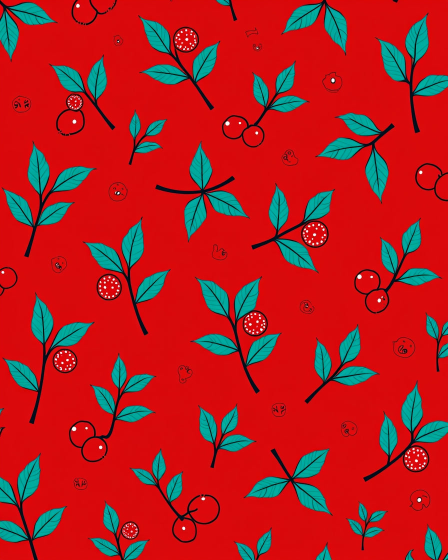 Red Cherry Leaf Sprig Rug
