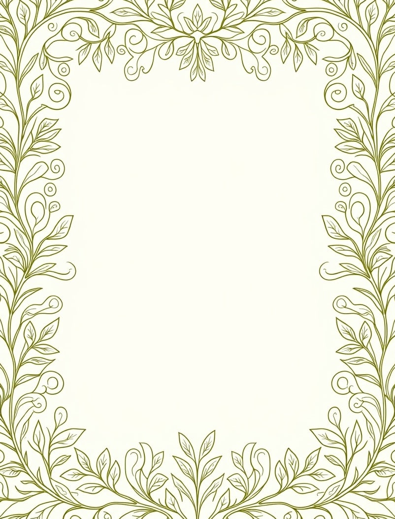 Olive Green Flourishing Vine Border Rug