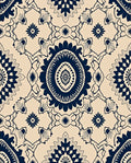 Navy Blue Medallion Floral Cream Rug