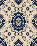 Navy Blue Medallion Floral Cream Rug