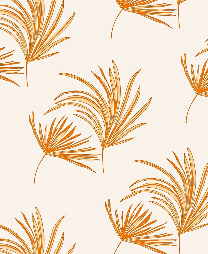 Tropical Orange Palm Frond Cream Rug