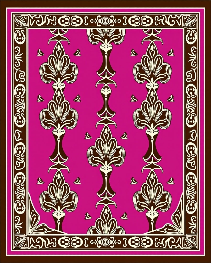 Fuchsia Baroque Floral Medallion Rug