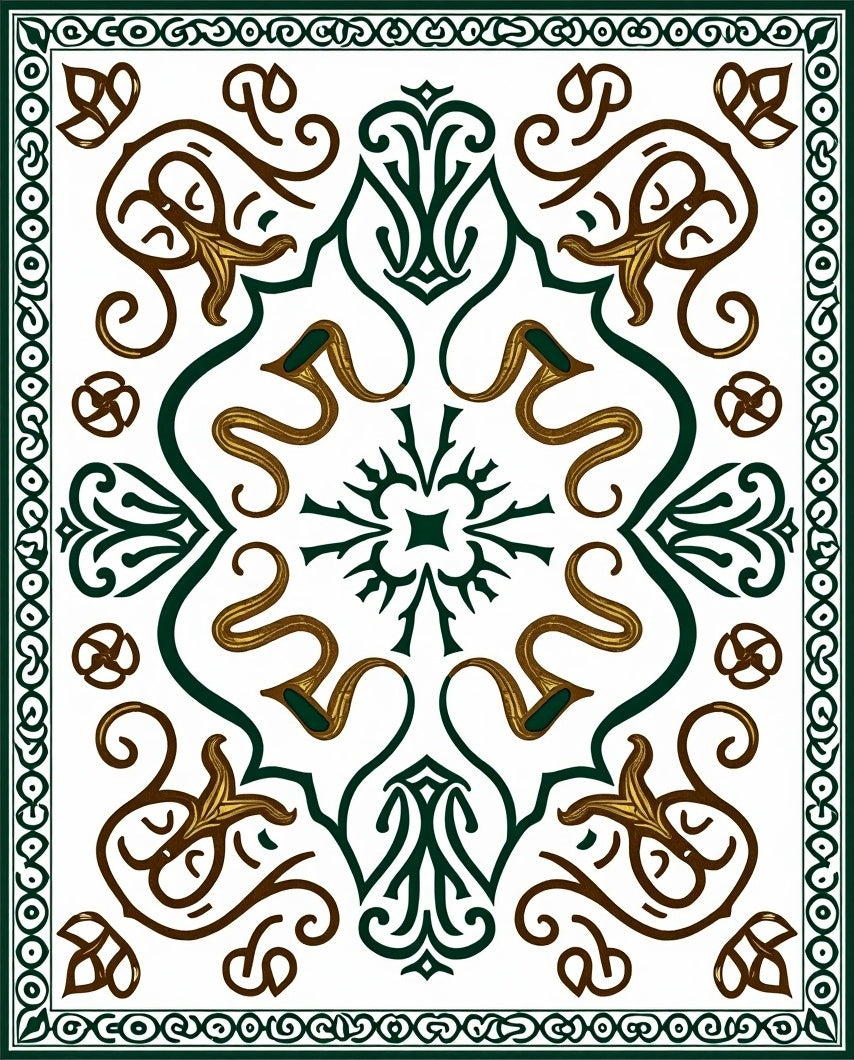 Elegant White Emerald Swirl Floral Rug