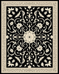 Art Nouveau Black Cream Floral Scroll Rug