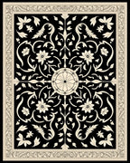 Art Nouveau Black Cream Floral Scroll Rug