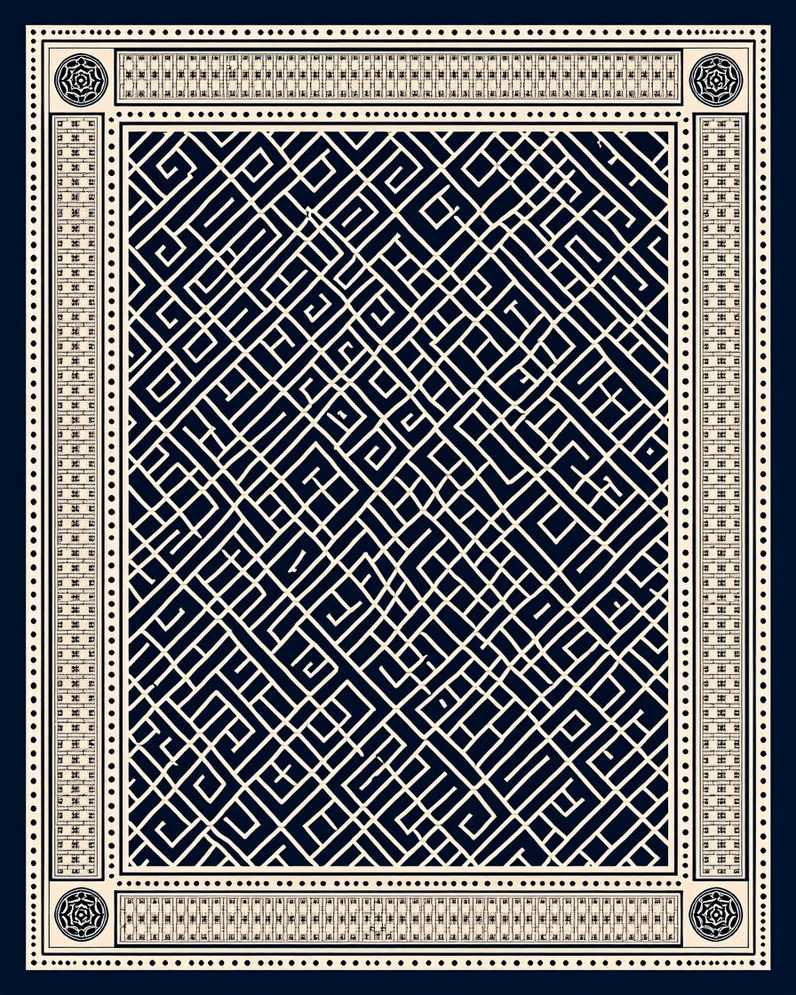Ivory Geometric Labyrinth Navy Rug