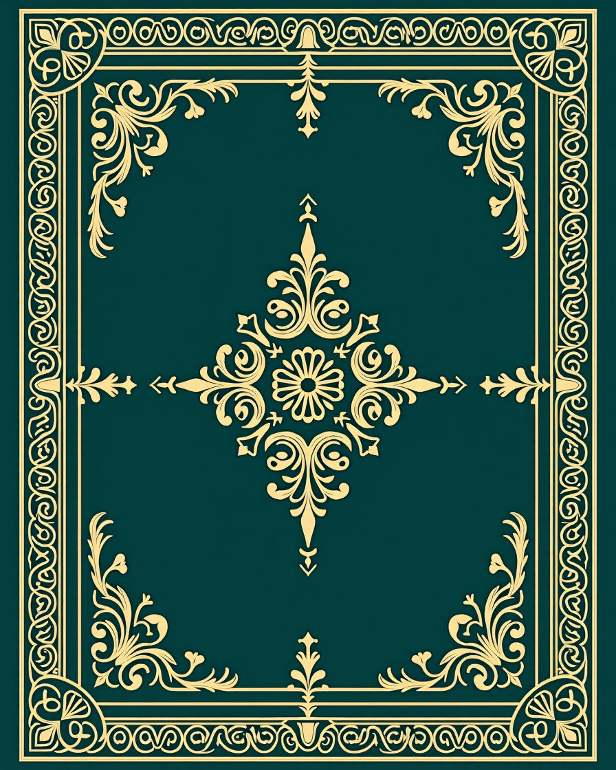 Deep Teal Golden Baroque Filigree Rug