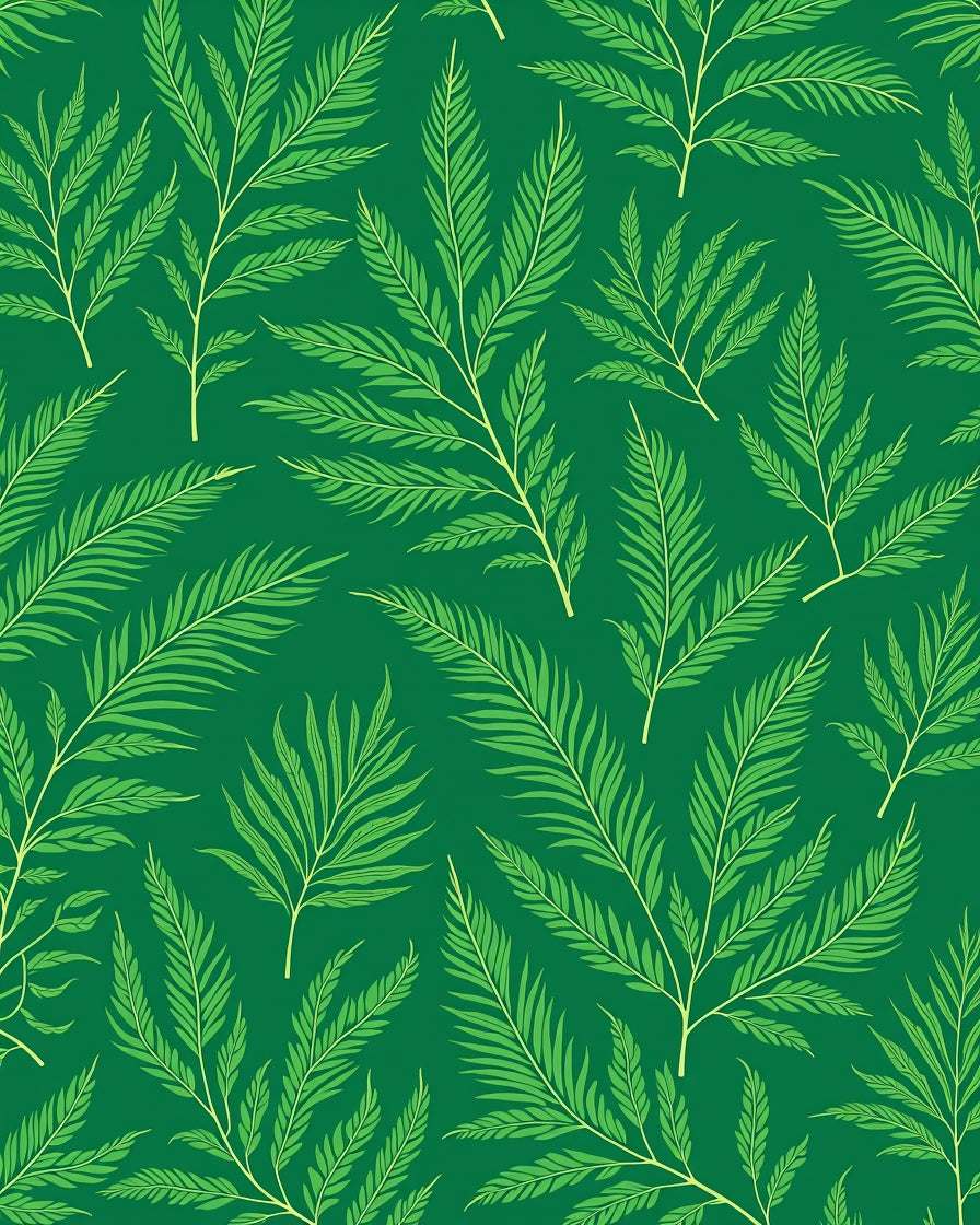 Lush Green Botanical Fern Branches Rug