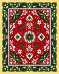 Rich Red White Green Floral Medallion Rug