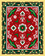 Rich Red White Green Floral Medallion Rug