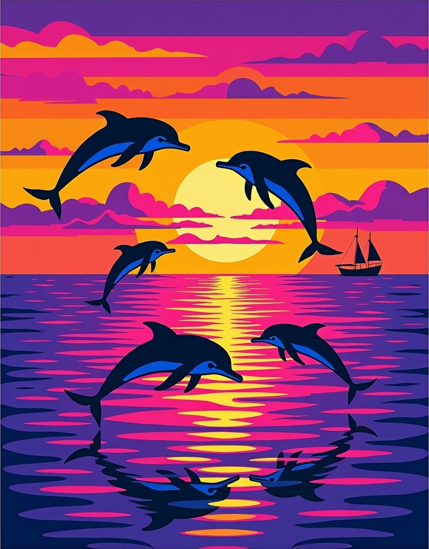 Vibrant Dolphin Sunset Ocean Reflection Rug