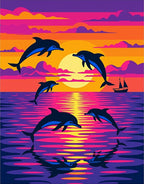 Vibrant Dolphin Sunset Ocean Reflection Rug
