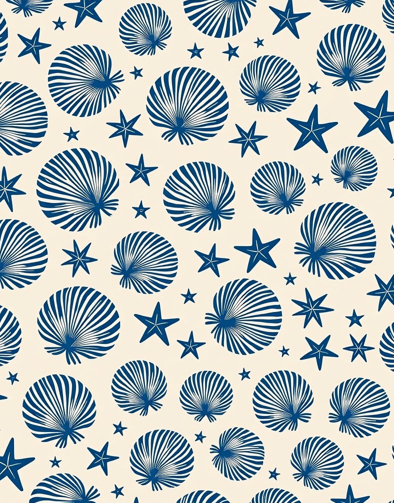 Navy Blue Seashell Starfish Beach Rug