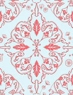 Coral Scrollwork Floral Light Blue Rug