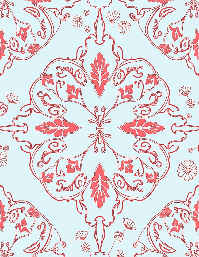 Coral Scrollwork Floral Light Blue Rug