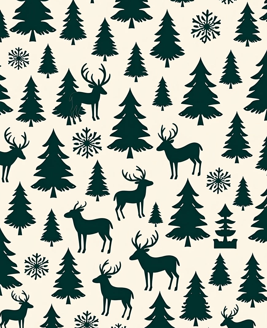 Dark Forest Reindeer Snowflake Scene Rug
