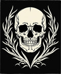 Ivory Skull Laurel Wreath Black Rug