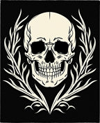 Ivory Skull Laurel Wreath Black Rug