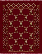 Deep Red Golden Ornate Lattice Rug