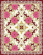 Crimson Rose Floral Scroll Medallion Rug