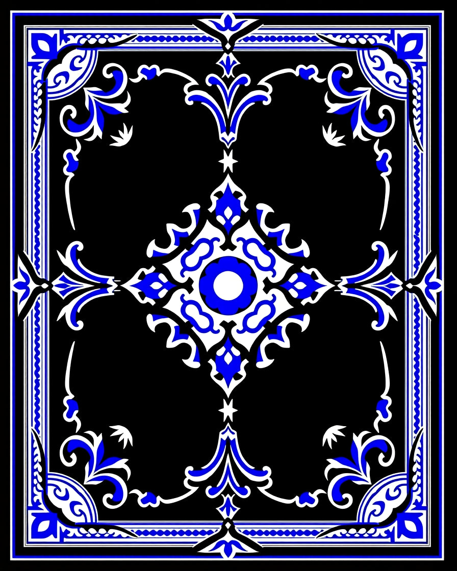 Classic Blue White Medallion Scrollwork Rug