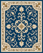 Regal Blue Gold Baroque Scroll Rug