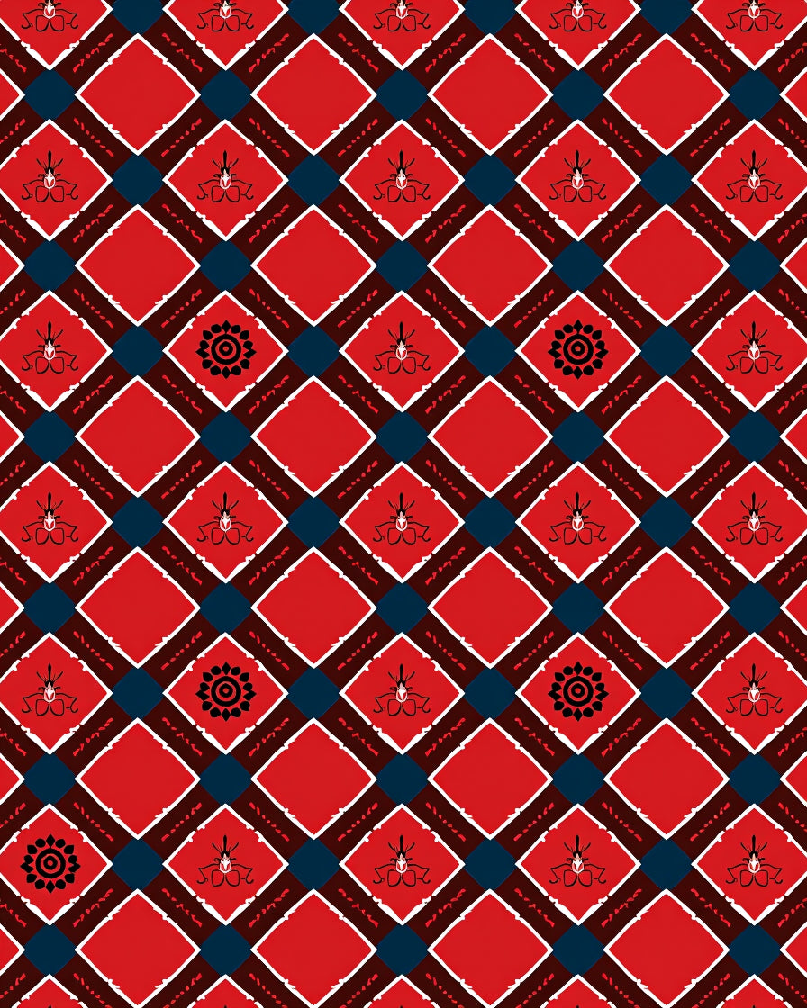 Red Diamond Tribal Insect Medallion Rug