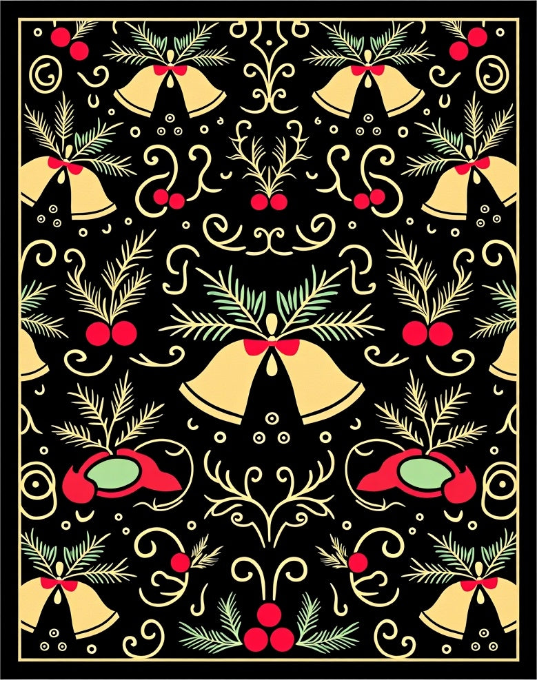 Black Red Gold Bell Holly Rug
