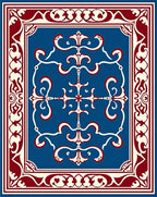 Crimson White Blue Ornate Medallion Rug