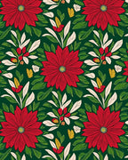 Vibrant Red Floral Garden Green Rug