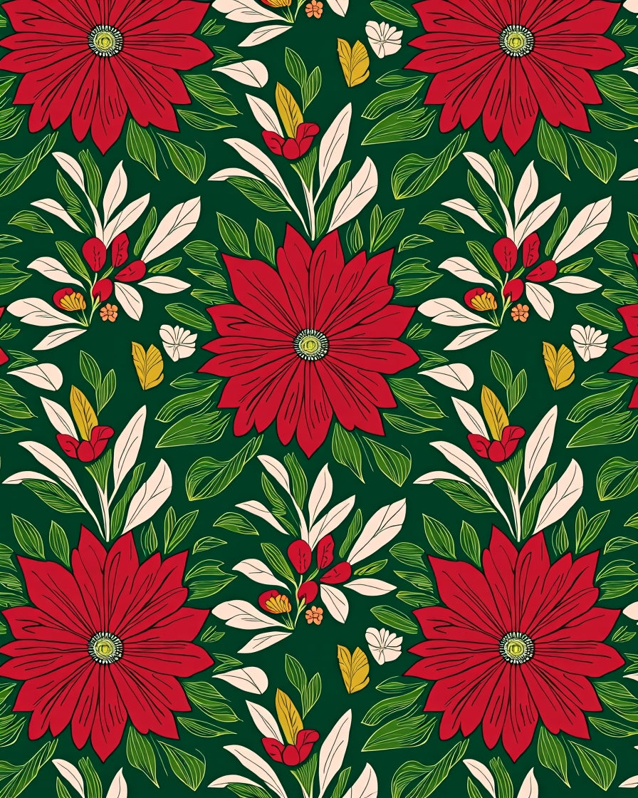 Vibrant Red Floral Garden Green Rug