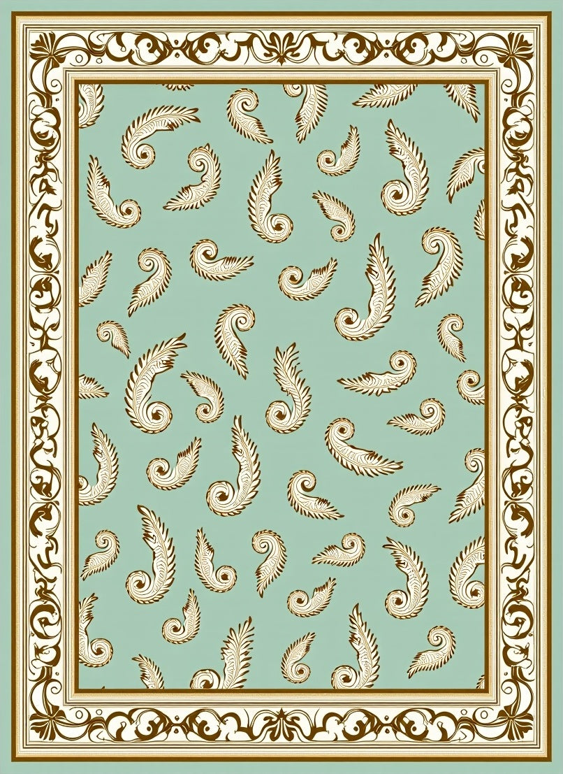 Retro Fern Swirls Mint Border Rug