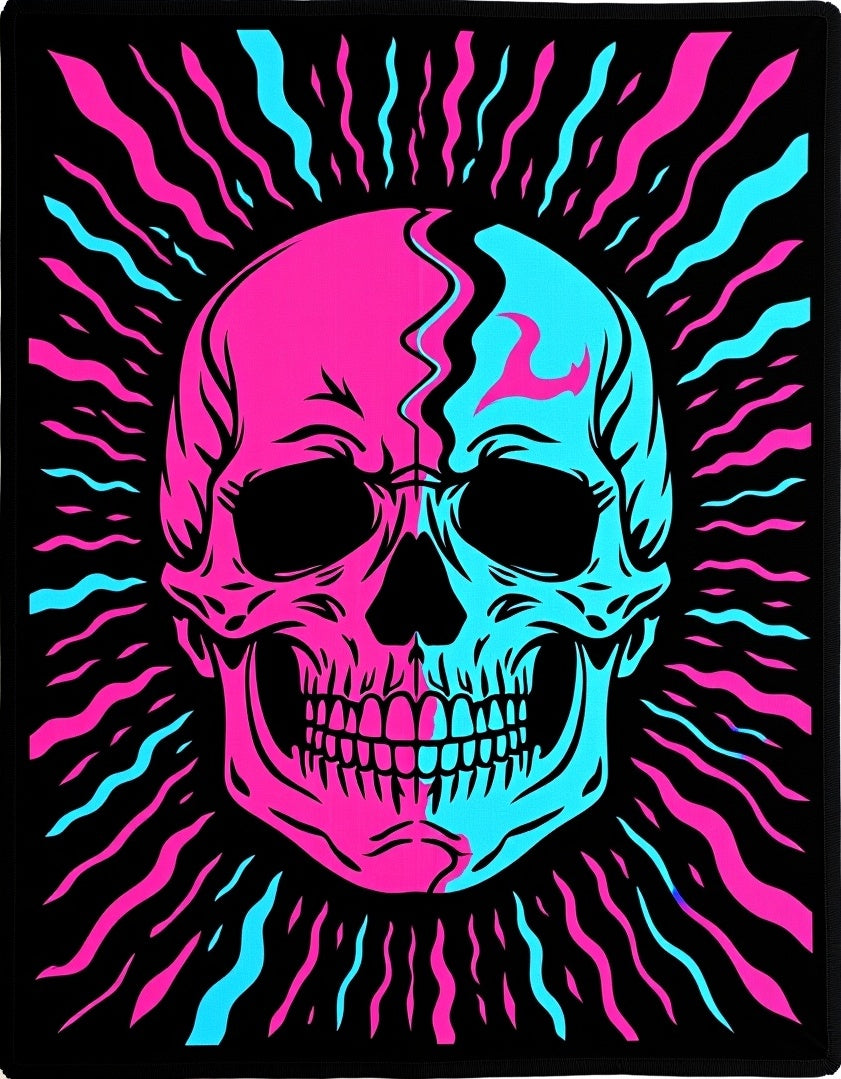 Neon Pink Cyan Skull Burst Rug