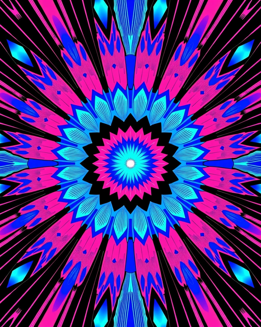 Vibrant Neon Pink Blue Sunburst Rug